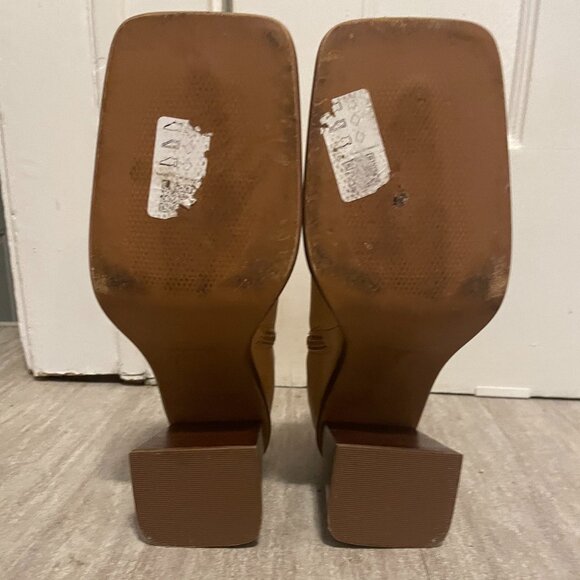 ASOS Rochelle Premium Leather Platform Heel Ankle Boots in Camel Size 7 - Picture 3 of 5